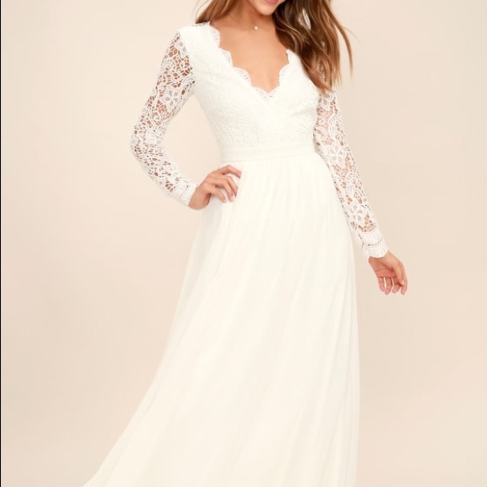Awaken My Love White Long Sleeve Lace Maxi Dress